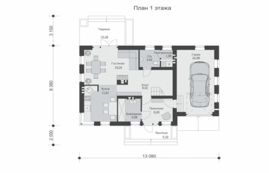 Одноэтажный дом с мансардой, гаражом, камином и балконом